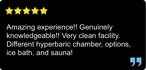 Amazing experience genuinely knowledgeable, very clean facility, different hyperbaric chamber, options, ice bath, and sauna